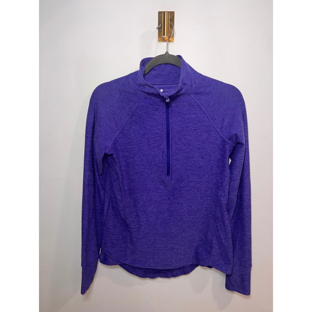 Apana Women's Purple‎ Quarter Zip Pullover Active Yoga Top w/ Thumbholes- Small